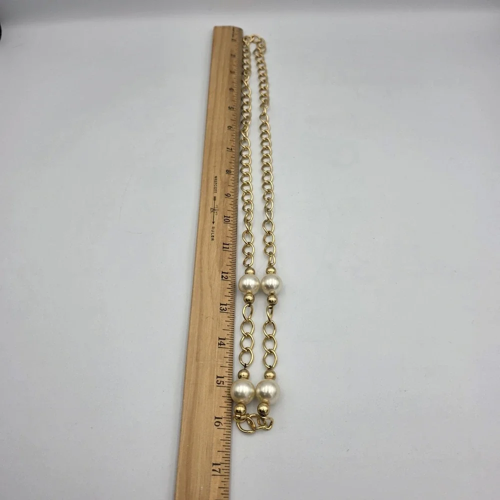 16'' Gold Tone Necklace With Faux Pearls And Linked Chains